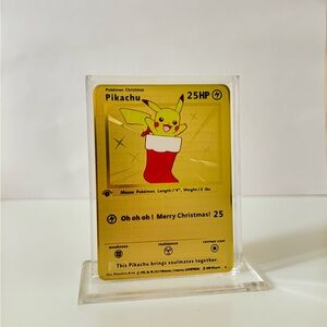 Pokemon Christmas Pikachu METAL GOLD CARD  - Gift / Present / Fan Art - New Year